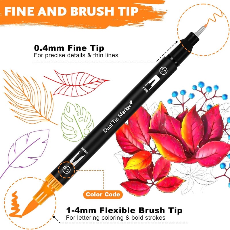 IVSUN Dual Brush Marker Pens,168 Colors Art Markers Set with Fine & Brush Tip for Adult Coloring Book, Bullet Journaling, Drawing, Note Taking, Planner, Hand Lettering, Calligraphy, Art Supplies Kit - Image 2